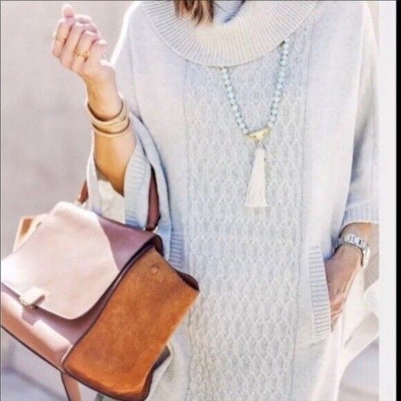 Super Cute Cabi # 3003 "Cowl Poncho" Heather Gray Cotton Poncho Sweater SMALL - Picture 3 of 9